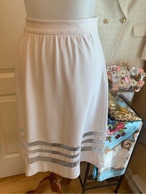 Carmen Marc Valvo A-Line Skirt with Sheer Stripe Hem